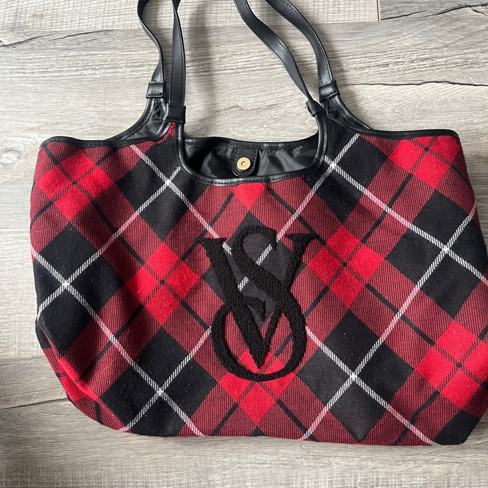 Victoria's Secret Red and Black Plaid Tote
